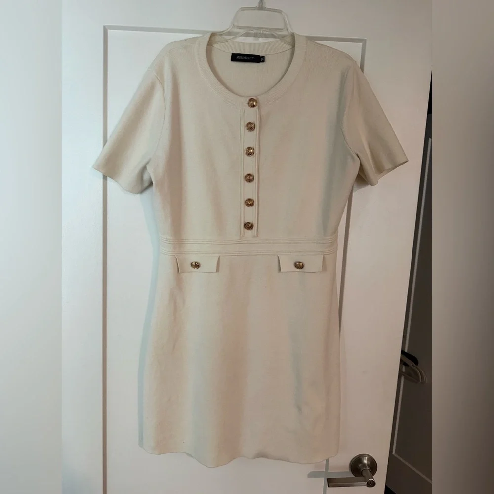 Chic Cream Button-Down Mini Dress - Picture 2 of 5